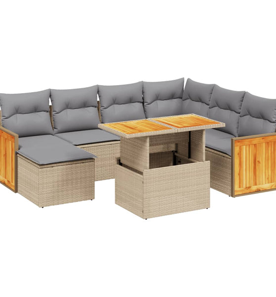 8-tlg. Garten-Sofagarnitur mit Kissen Beige Poly Rattan