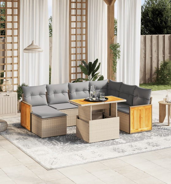 8-tlg. Garten-Sofagarnitur mit Kissen Beige Poly Rattan