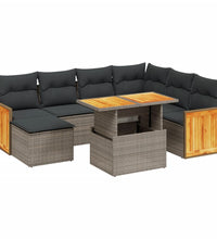 8-tlg. Garten-Sofagarnitur mit Kissen Grau Poly Rattan