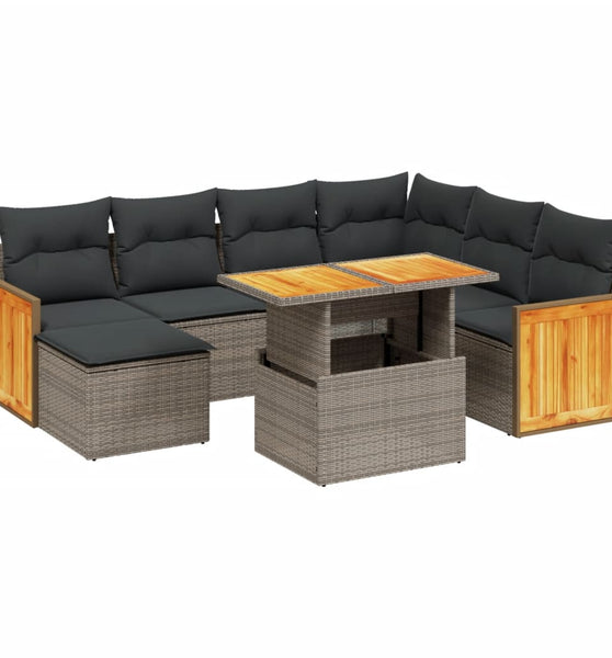 8-tlg. Garten-Sofagarnitur mit Kissen Grau Poly Rattan