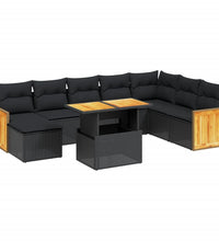 9-tlg. Garten-Sofagarnitur mit Kissen Schwarz Poly Rattan