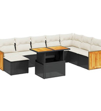 9-tlg. Garten-Sofagarnitur mit Kissen Schwarz Poly Rattan
