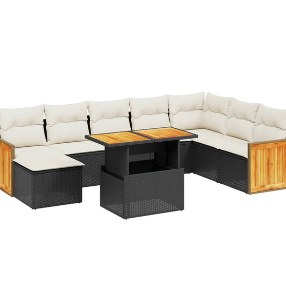 9-tlg. Garten-Sofagarnitur mit Kissen Schwarz Poly Rattan