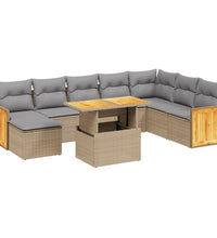 9-tlg. Garten-Sofagarnitur mit Kissen Beige Poly Rattan