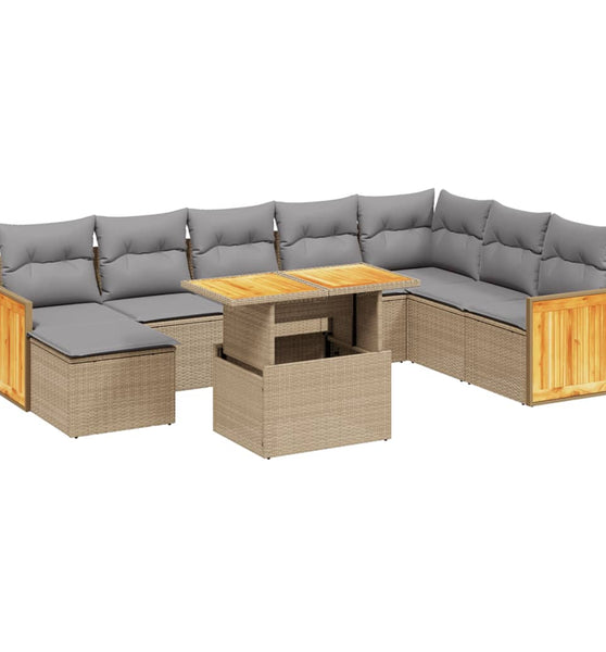 9-tlg. Garten-Sofagarnitur mit Kissen Beige Poly Rattan