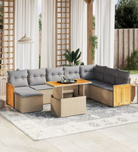 9-tlg. Garten-Sofagarnitur mit Kissen Beige Poly Rattan
