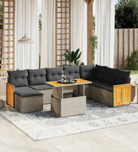 9-tlg. Garten-Sofagarnitur mit Kissen Grau Poly Rattan