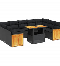 10-tlg. Garten-Sofagarnitur mit Kissen Schwarz Poly Rattan