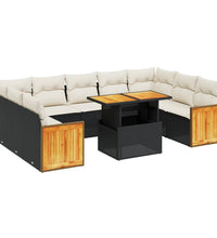 10-tlg. Garten-Sofagarnitur mit Kissen Schwarz Poly Rattan