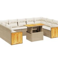 10-tlg. Garten-Sofagarnitur mit Kissen Beige Poly Rattan