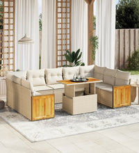 10-tlg. Garten-Sofagarnitur mit Kissen Beige Poly Rattan