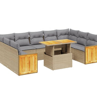 10-tlg. Garten-Sofagarnitur mit Kissen Beige Poly Rattan