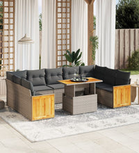 10-tlg. Garten-Sofagarnitur mit Kissen Grau Poly Rattan
