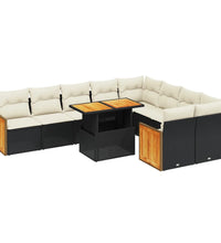 10-tlg. Garten-Sofagarnitur mit Kissen Schwarz Poly Rattan