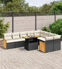 10-tlg. Garten-Sofagarnitur mit Kissen Schwarz Poly Rattan