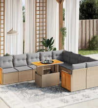 10-tlg. Garten-Sofagarnitur mit Kissen Beige Poly Rattan