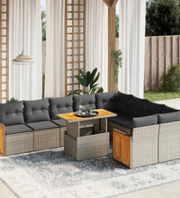 10-tlg. Garten-Sofagarnitur mit Kissen Grau Poly Rattan