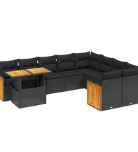 10-tlg. Garten-Sofagarnitur mit Kissen Schwarz Poly Rattan