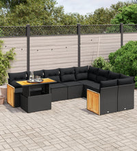 10-tlg. Garten-Sofagarnitur mit Kissen Schwarz Poly Rattan
