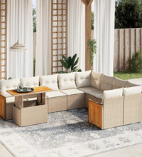 10-tlg. Garten-Sofagarnitur mit Kissen Beige Poly Rattan