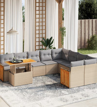 10-tlg. Garten-Sofagarnitur mit Kissen Beige Poly Rattan