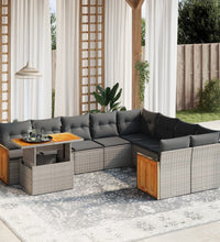 10-tlg. Garten-Sofagarnitur mit Kissen Grau Poly Rattan