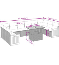11-tlg. Garten-Sofagarnitur mit Kissen Schwarz Poly Rattan