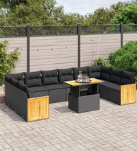 11-tlg. Garten-Sofagarnitur mit Kissen Schwarz Poly Rattan