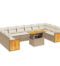 11-tlg. Garten-Sofagarnitur mit Kissen Beige Poly Rattan