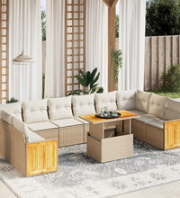 11-tlg. Garten-Sofagarnitur mit Kissen Beige Poly Rattan