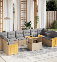 11-tlg. Garten-Sofagarnitur mit Kissen Beige Poly Rattan