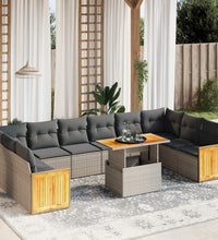 11-tlg. Garten-Sofagarnitur mit Kissen Grau Poly Rattan