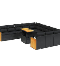 11-tlg. Garten-Sofagarnitur mit Kissen Schwarz Poly Rattan