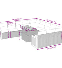 11-tlg. Garten-Sofagarnitur mit Kissen Schwarz Poly Rattan