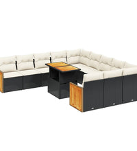 11-tlg. Garten-Sofagarnitur mit Kissen Schwarz Poly Rattan