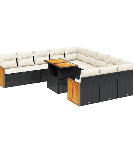 11-tlg. Garten-Sofagarnitur mit Kissen Schwarz Poly Rattan