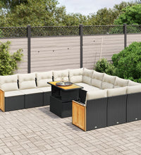 11-tlg. Garten-Sofagarnitur mit Kissen Schwarz Poly Rattan