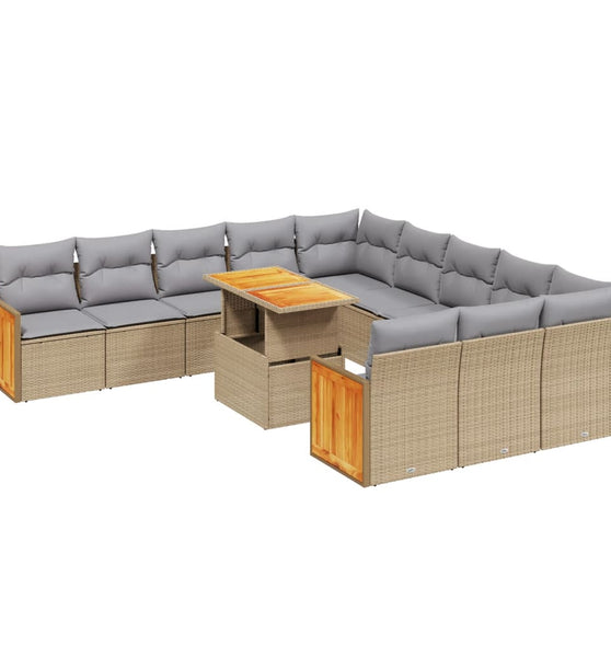 11-tlg. Garten-Sofagarnitur mit Kissen Beige Poly Rattan