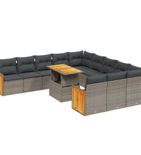 11-tlg. Garten-Sofagarnitur mit Kissen Grau Poly Rattan