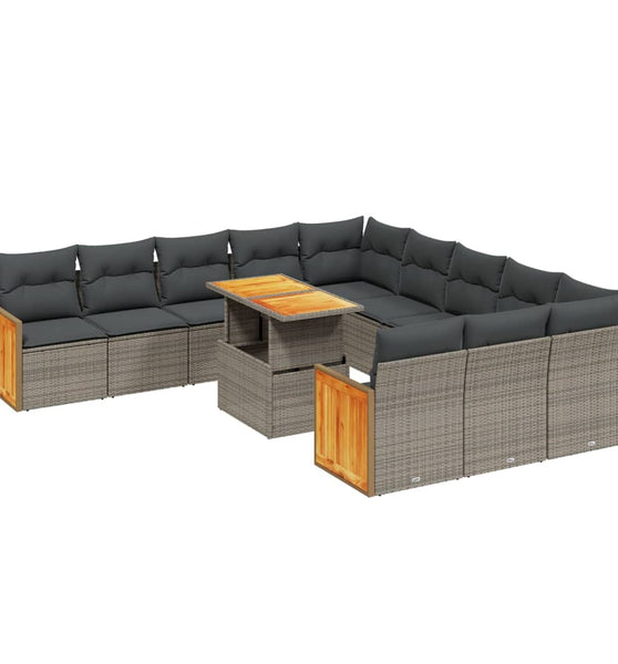 11-tlg. Garten-Sofagarnitur mit Kissen Grau Poly Rattan