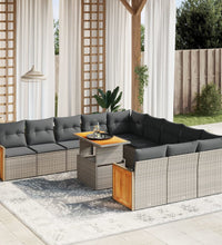 11-tlg. Garten-Sofagarnitur mit Kissen Grau Poly Rattan