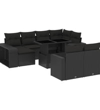 11-tlg. Garten-Sofagarnitur mit Kissen Schwarz Poly Rattan