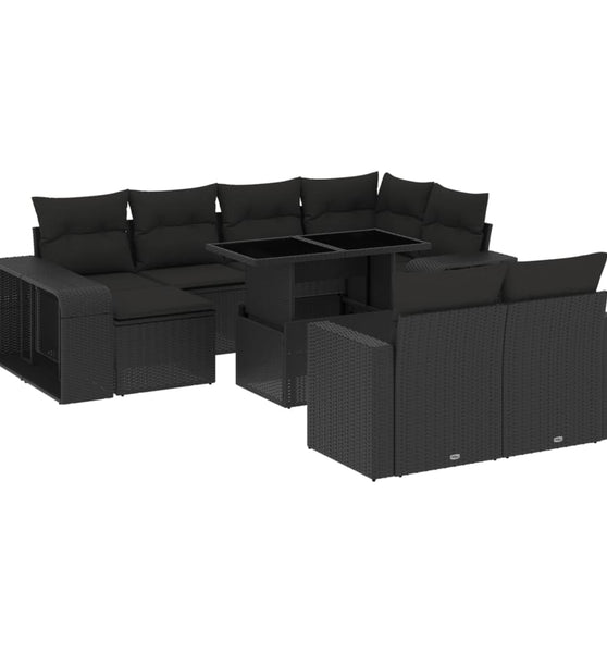 11-tlg. Garten-Sofagarnitur mit Kissen Schwarz Poly Rattan