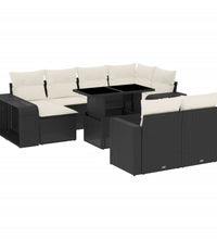 11-tlg. Garten-Sofagarnitur mit Kissen Schwarz Poly Rattan