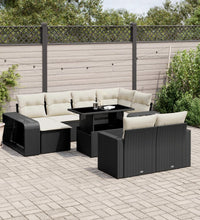 11-tlg. Garten-Sofagarnitur mit Kissen Schwarz Poly Rattan