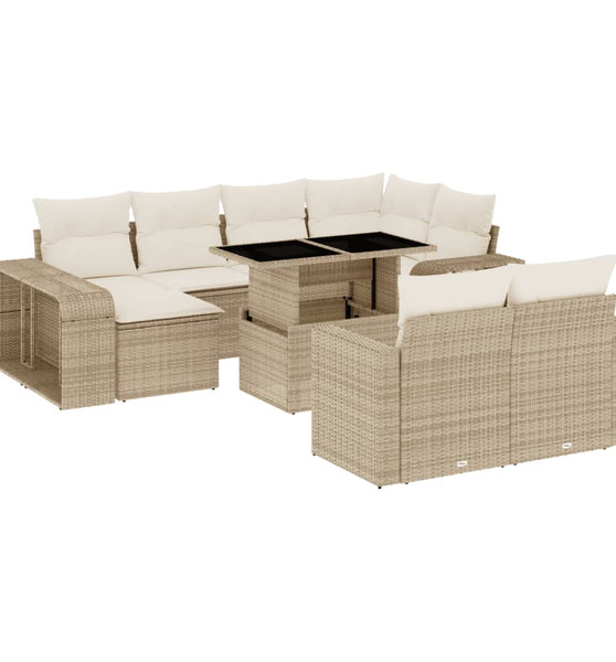 11-tlg. Garten-Sofagarnitur mit Kissen Beige Poly Rattan