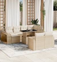 11-tlg. Garten-Sofagarnitur mit Kissen Beige Poly Rattan