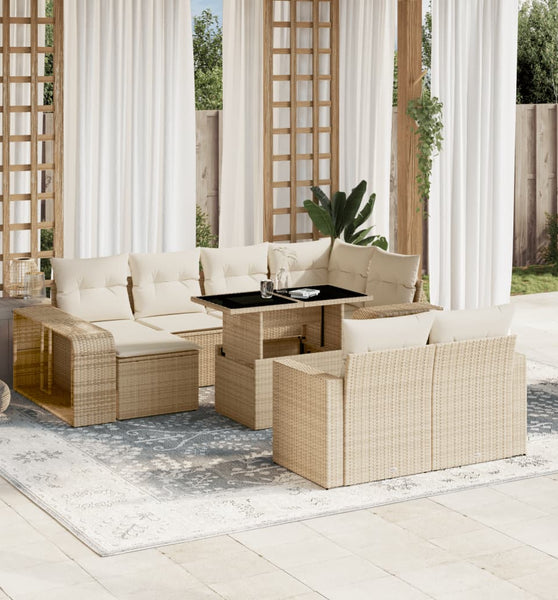 11-tlg. Garten-Sofagarnitur mit Kissen Beige Poly Rattan