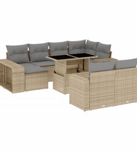 11-tlg. Garten-Sofagarnitur mit Kissen Beige Poly Rattan