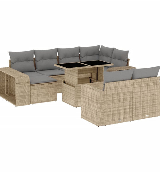 11-tlg. Garten-Sofagarnitur mit Kissen Beige Poly Rattan